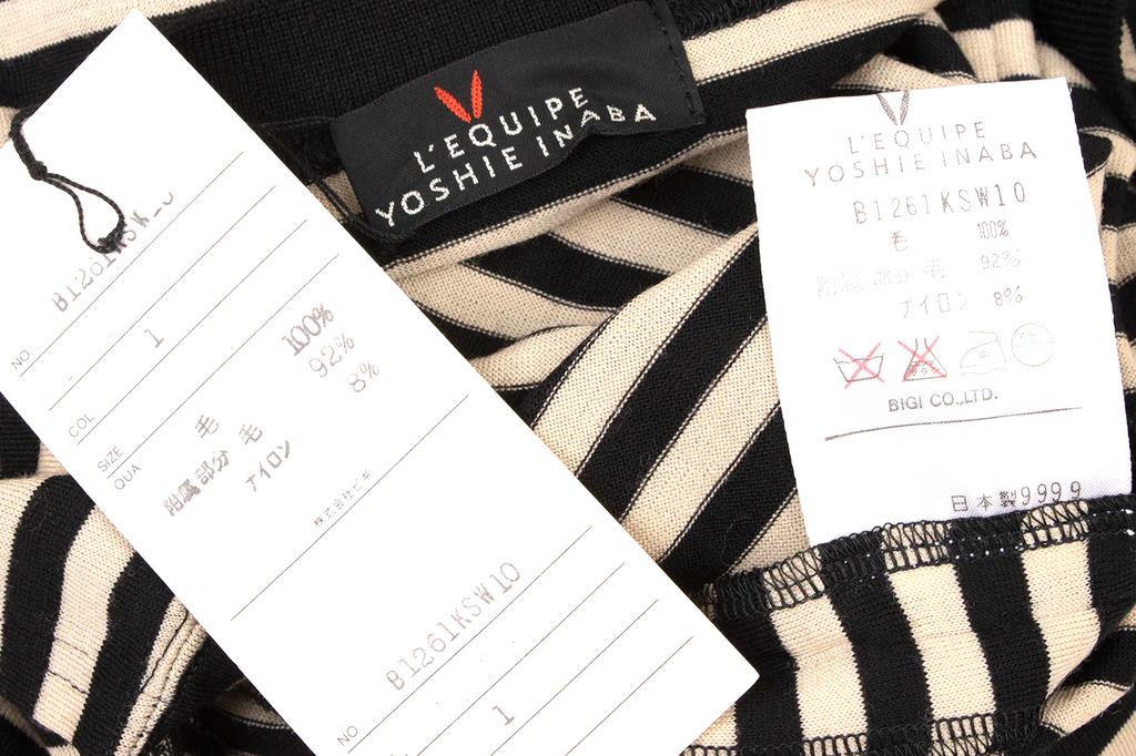 YOSHIE INABA L'EQUIPE JAPAN. NEW. NEW W/TAGS. Black, Beige Wool Blend Striped Sleeveless Shirt