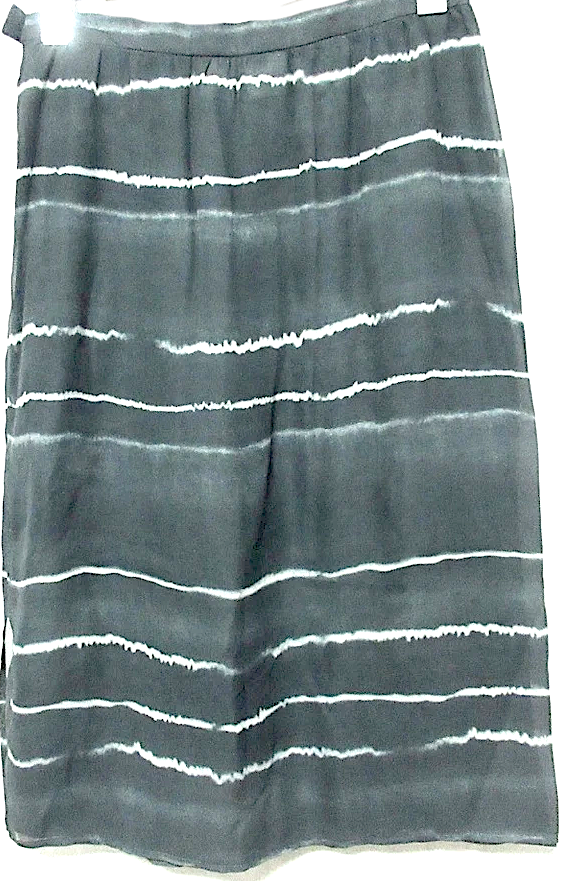 MAX MARA ITALY. Gray 100% silk tie-dye striped midi skirt