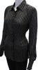 GUCCI ITALY. Black/Grey Silk Horsebit Print Button Down Blouse