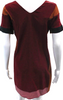 Miu Miu Italy. Red, Pink Silk Short Sleeve V Neck Silk Colorblock Dress