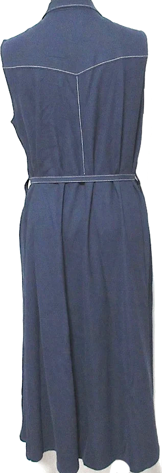 GEORGES RECH PARIS. Vintage Luxury Navy Linen Blend Long Gilet Dress