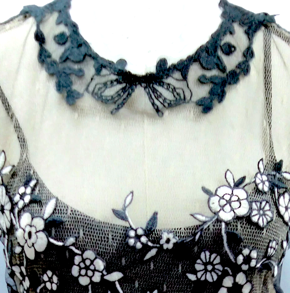 Valentino Italy. Vintage Embroidery Nylon/PolyTech Fabric Dress