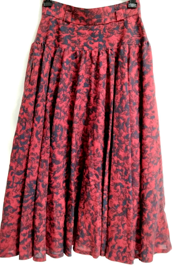 Christian Dior Paris. Vintage Wool NylonRed/Black Abstract Print Flare Skirt