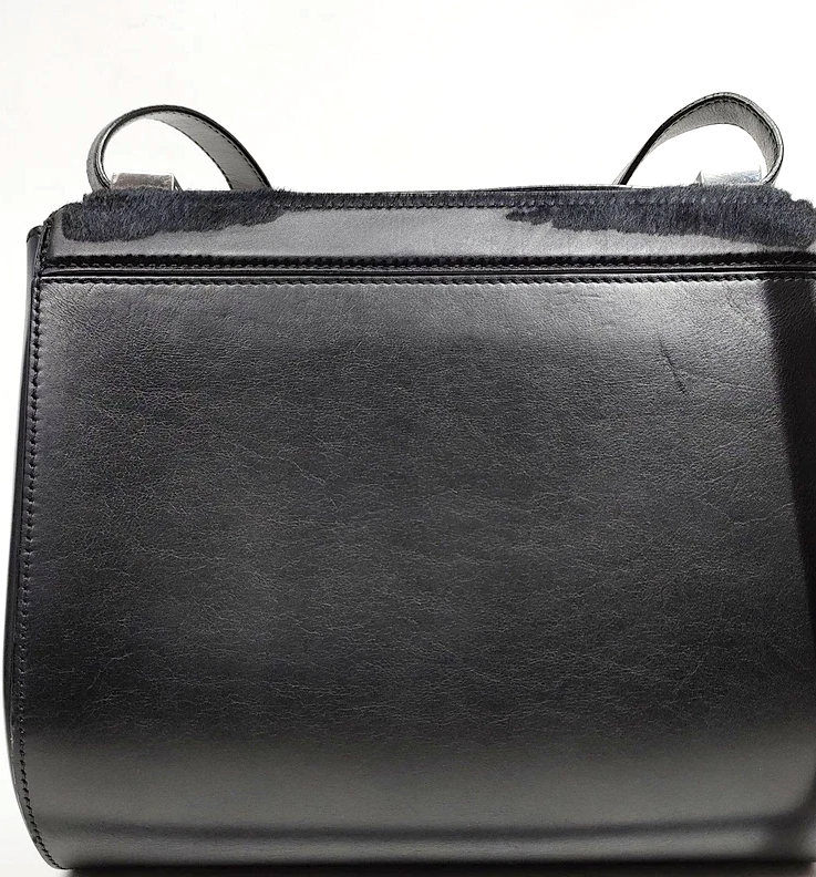 Givenchy Paris. Black Pony Hair Flap  Black Leather Shoulder Bag