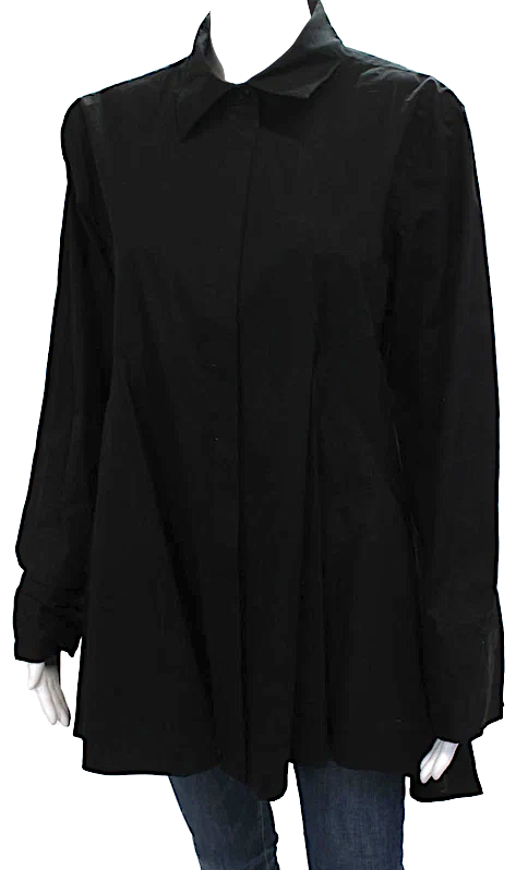 Donna Karan New York. Black Cotton Button Up Tunic
