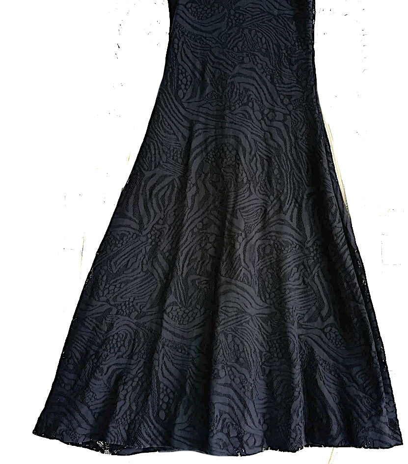 JEAN PAUL GAULTIER PARIS. FUZZI. Fuzzi Black Lace Mesh A Line Maxi Dress