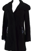 Mackage Montreal. Black Wool Leather Patchwork Buttoned Collared Trench Coat
