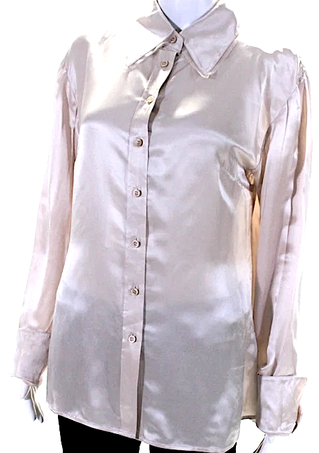 ACNE Studios Sweden. NEW W/TAGS. Beige/Pink Satin Button Front Collared Shirt