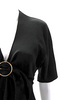 Prada Italy. Black Short Sleeve V Neck Knee Length Silk Shift Dress