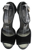 Prada Italy Black Suede Studded Detail Ankle Strap Wood Wedge Heels Size 9.5