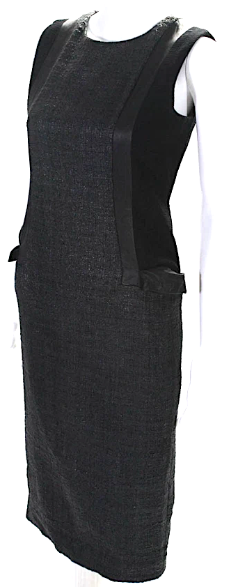 Jonathan Saunders LONDON. Black Leather Textured Sleeveless Sheath Dress