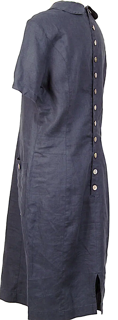 Mademoiselle NON NON Japan. Navy Back Button Short Sleeves Linen Dress