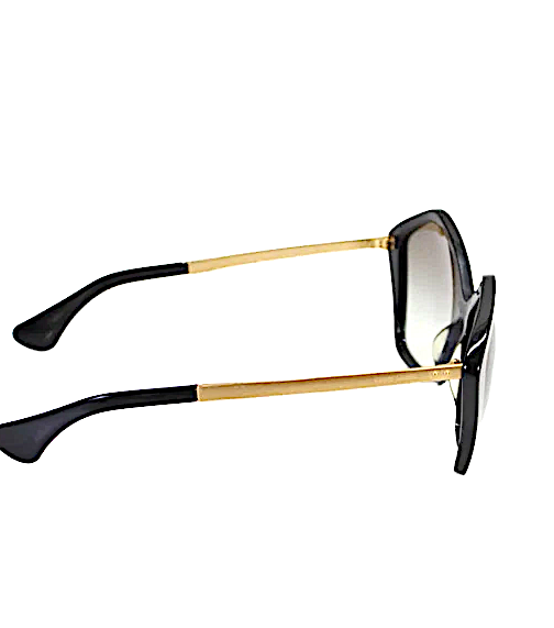Miu Miu Italy. Black Pentagon Shape Oversized Gold Tone Trim Sunglasses
