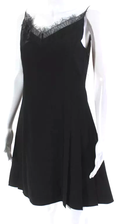 ADEAM JAPAN.  NEW W/TAGS. Black Wool Lace Trim V Neck A Line Punk Camisole Dress