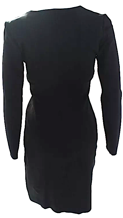 The Row NY. NEW W/TAGS. Black Elastic V-Neck Long Sleeve Bodycon Knee Length Dress