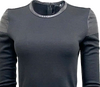 BLK DNM Stockholm/NYC. NEW W/TAG.  Black Virgin Wool Blend Long Sleeve Leather Trim Dress