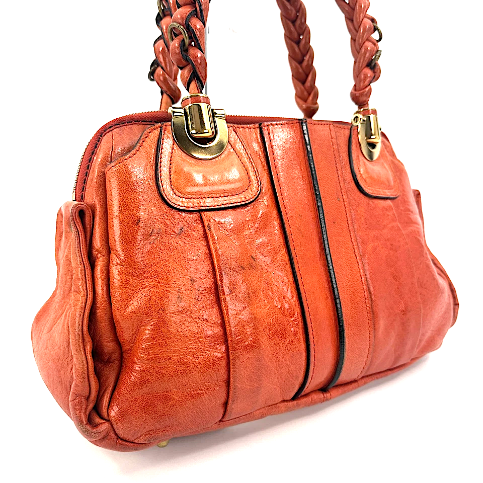 Chloe Paris. Vintage Terracotta Orange Distressed Leather Hand Bag Shoulder Bag