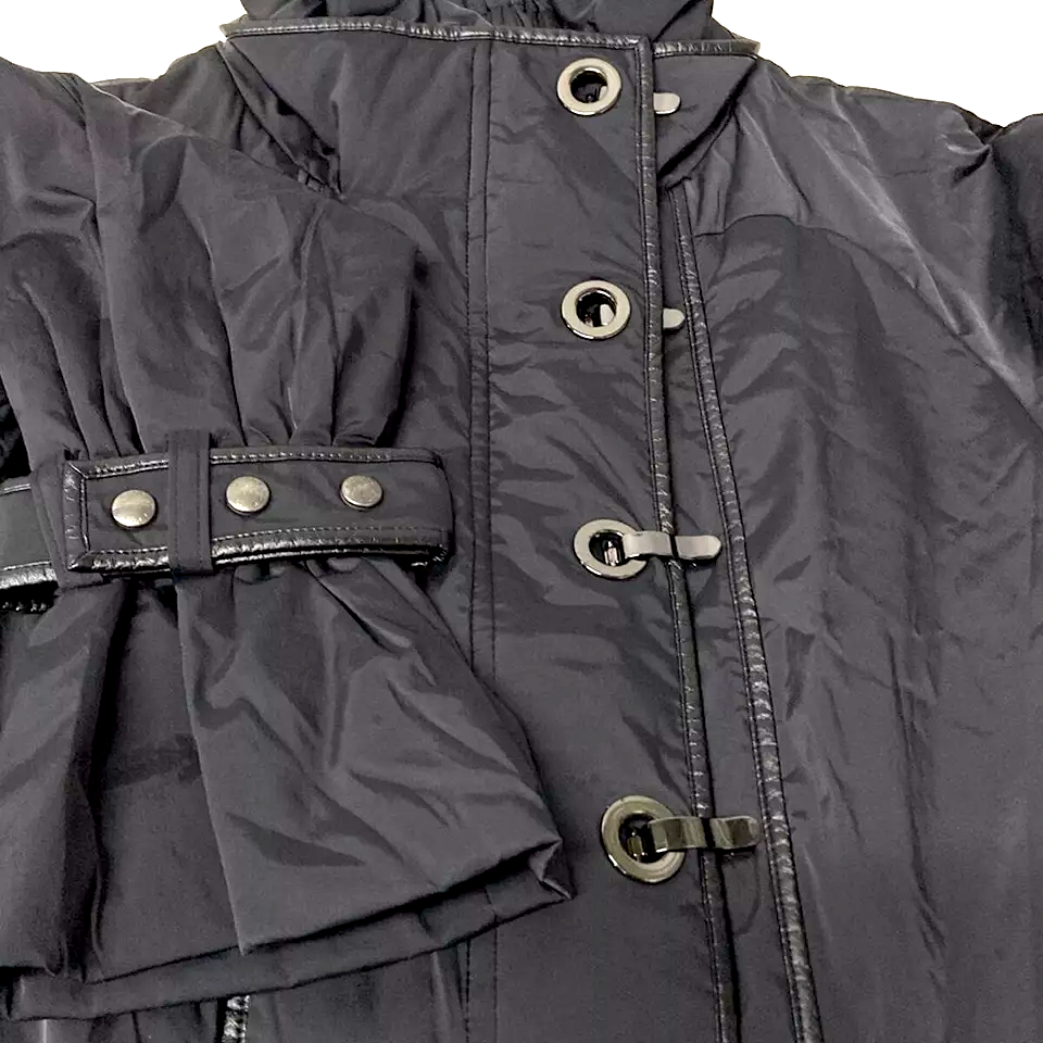 ISSEY MIYAKE JAPAN. EPOCA. Black Nylon Belted Trench Coat