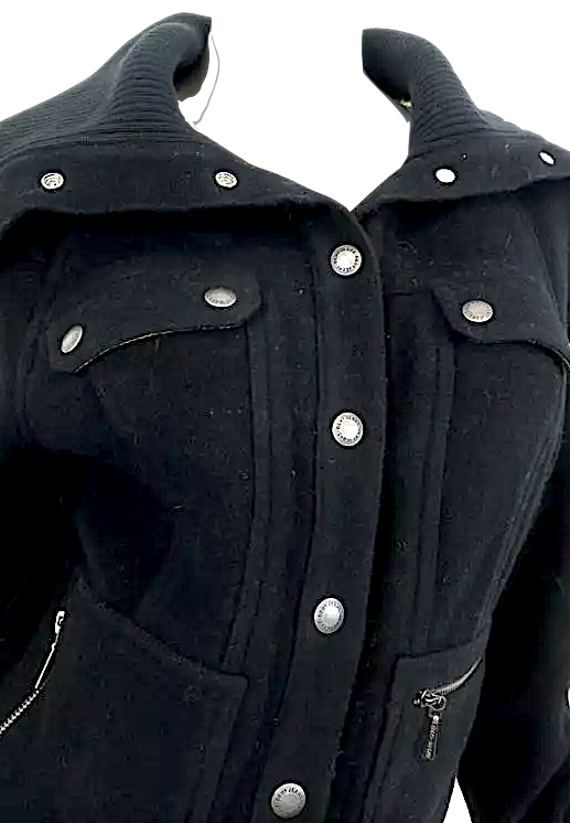 Donna Karan. DKNY.Jeans, Black Knit-Trim Wool Bomber Jacket