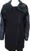 Mackage Black Wool Front Zip Leather Trim Collared Jacket