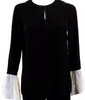 Saint Laurent Paris. Black Crepe Eyelet Bell Sleeve V-Neck Blouse Top