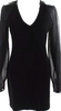Joseph London Black Wool Blend V Neck Sheer Long Sleeve Leather Accent Pencil Dress
