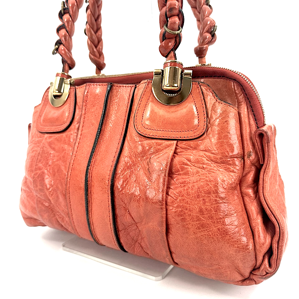 Chloe Paris. Vintage Terracotta Orange Distressed Leather Hand Bag Shoulder Bag