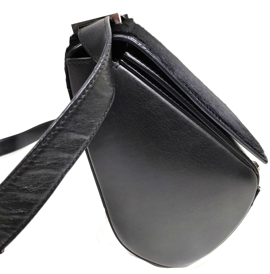 Givenchy Paris. Black Pony Hair Flap  Black Leather Shoulder Bag