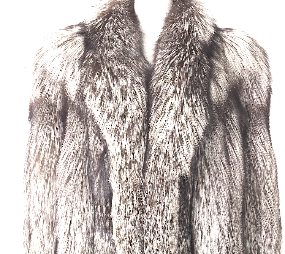 SAGA FOX TUNDORA FURS SOUTH KOREA. Silver Fox Real Fur Long Coat Luxury Vintage