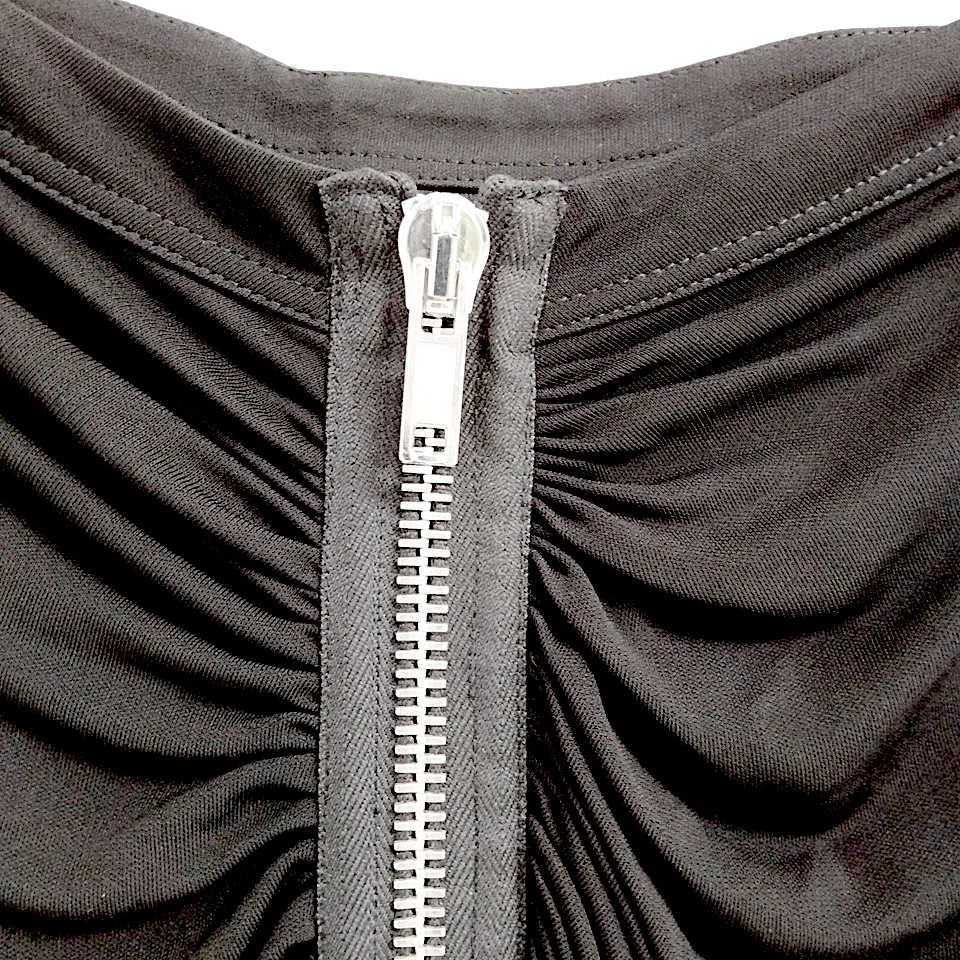 Givenchy Paris. Black Rayon Gathered, Ruched, Skirt, w/Zipper AccentS
