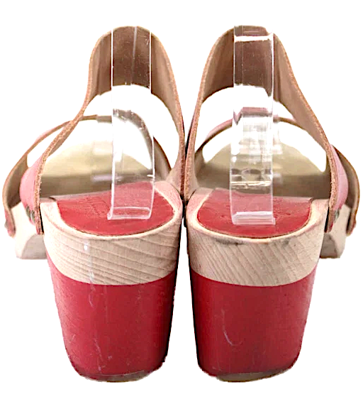 French Theo For Agnes B Paris. Red Leather Block Heel Slide Sandals  Size 39.5