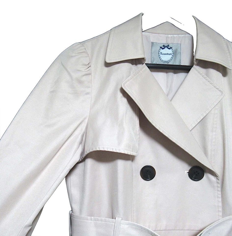 Rirandture Japan. Pink & Beige Double-Breasted Belted Trench Coat