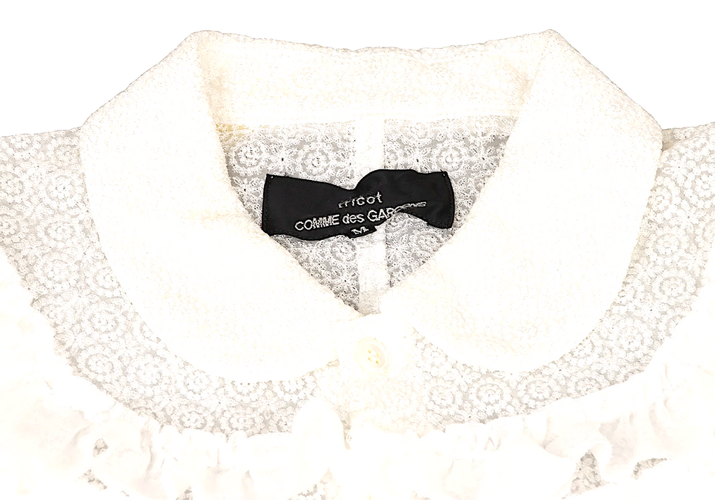 COMME des GARCONS JAPAN. TRICOT. Vintage White Frill Round Collar Sheer Shirt Dress