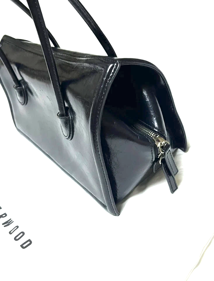 Marge Sherwood SEOUL SOUTH KOREA. Black Leather Semi Distressed Leather Medium Shoulder Bag