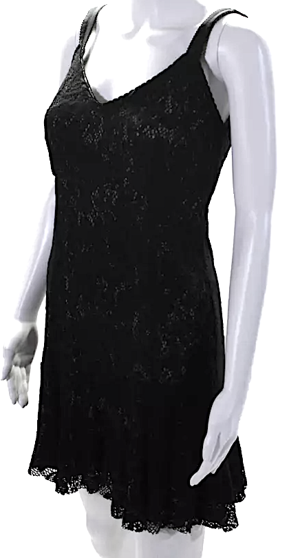 Dolce and Gabbana Italy. NEW W/TAGS. Black Viscose Back Zip V Neck Lace Overlay Dress