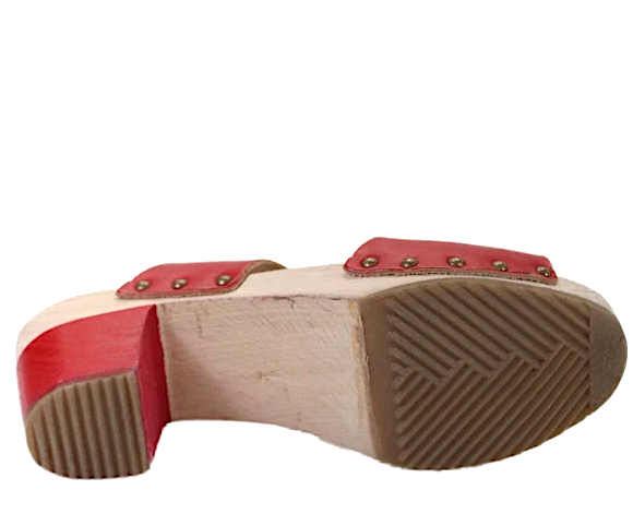 French Theo For Agnes B Paris. Red Leather Block Heel Slide Sandals  Size 39.5