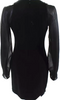 Joseph London Black Wool Blend V Neck Sheer Long Sleeve Leather Accent Pencil Dress
