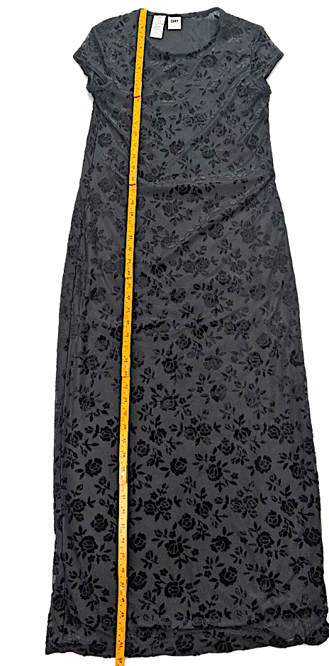 Donna Karan. DKNY. Vintage 90s Black Velour Burnout Dress