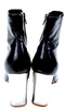 Celine Paris. BlackLeather Zipped Squared Toe Heel Accented Boots Size 37.5