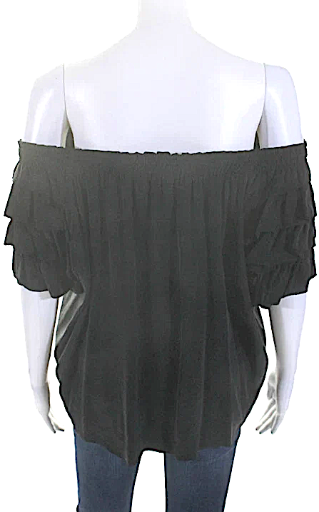 Ulla Johnson NY. Black Silk Ruffled Short Sleeve Sleek Blouse