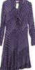 Ghost London UK. Tanya Sarne. Plum 100% Viscose Long Sleeve Midi V-Neck A-Line Midi Dress