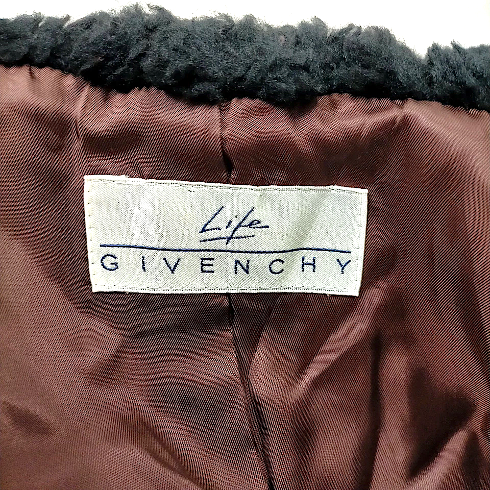 Givenchy Paris. Vintage Brown Rayon.Nylon Coat w/Black Faux Fur Accents.     MANY MORE FURS AND FAUX FUR IN STORE NOW
