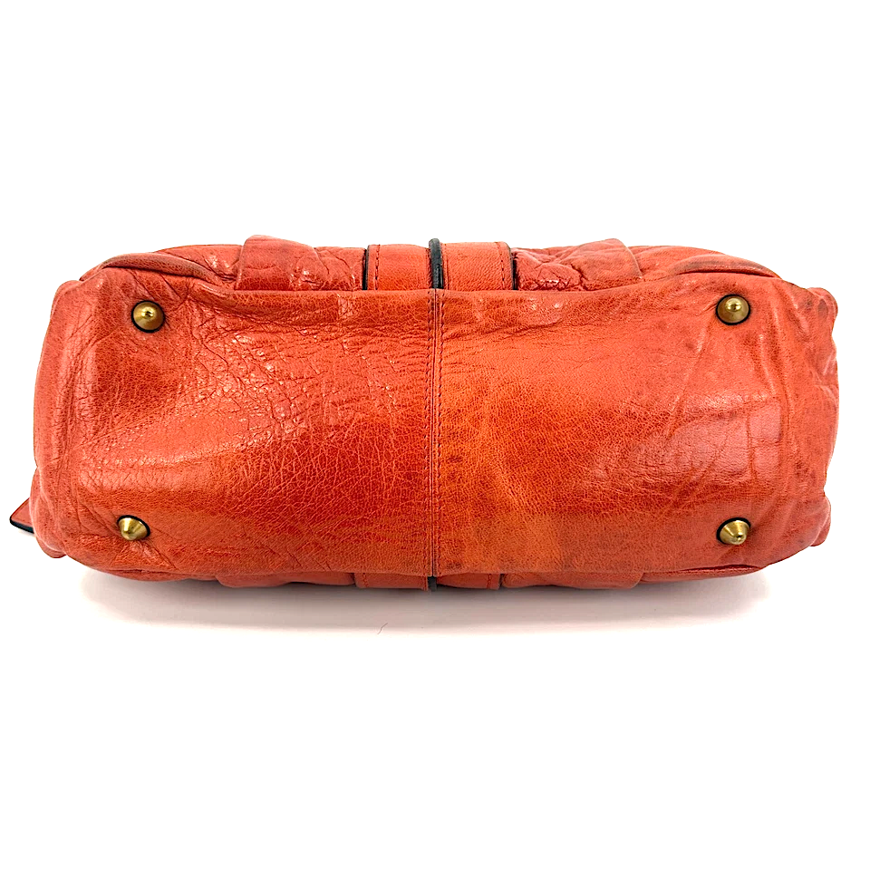 Chloe Paris. Vintage Terracotta Orange Distressed Leather Hand Bag Shoulder Bag