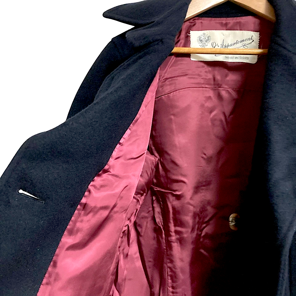 Takahiro Matsushita Japan. L'Appartement. Navy Wool Blend Gold Button PeaCoat