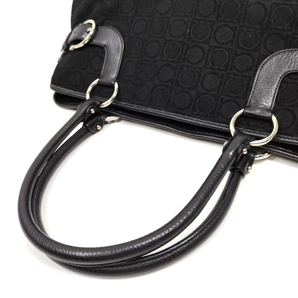 Ferragamo Italy. Black Canvas/Leather Shoulder Bag / Hand Bag