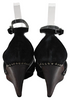 Prada Italy Black Suede Studded Detail Ankle Strap Wood Wedge Heels Size 9.5
