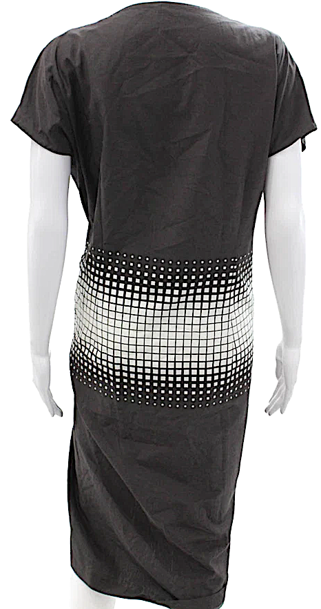 Dries Van Noten Belgium. Black Silk Geometric Shift Dress Tie Waist