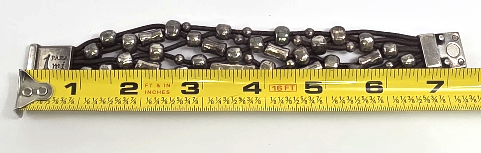 1 Para Mi. MADRID. Handmade Spain.  Silver Plated, Pewter, Sterling Chunky Leather Bracelet