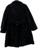 Vintage Faux Fur Coat Women's Medium Black Cinched Trench Academia Classic Chic
