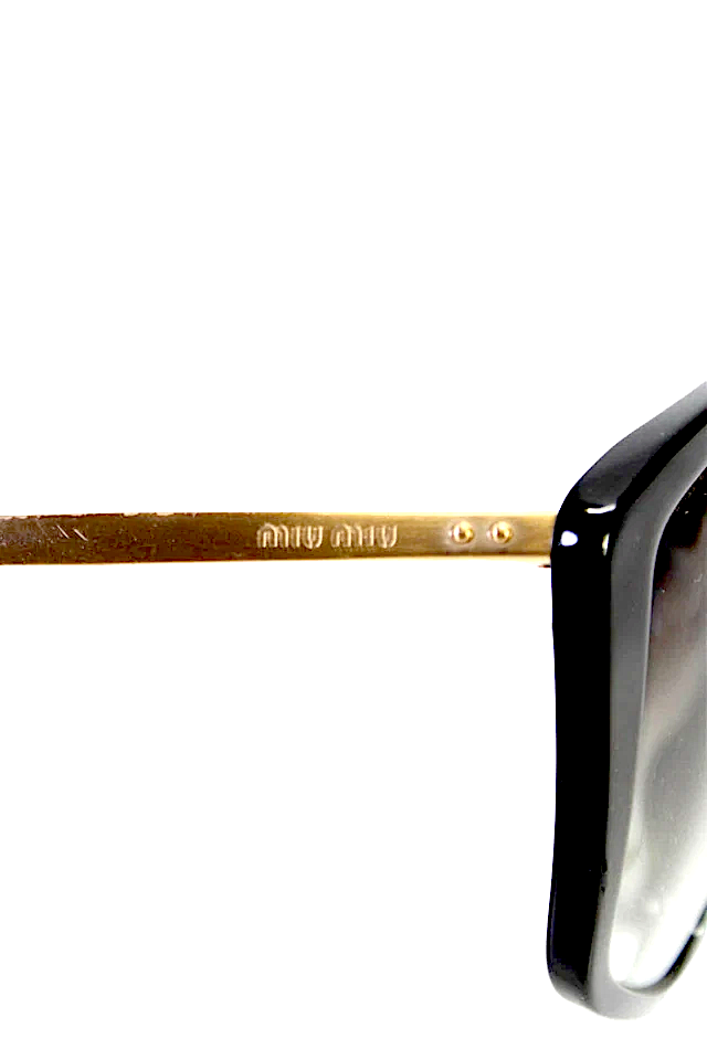 Miu Miu Italy. Black Pentagon Shape Oversized Gold Tone Trim Sunglasses